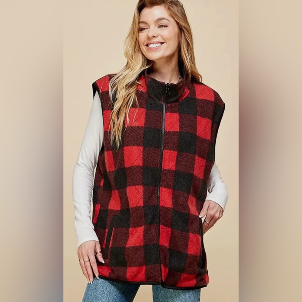 Red and Black Checkered Vest plus size NWT